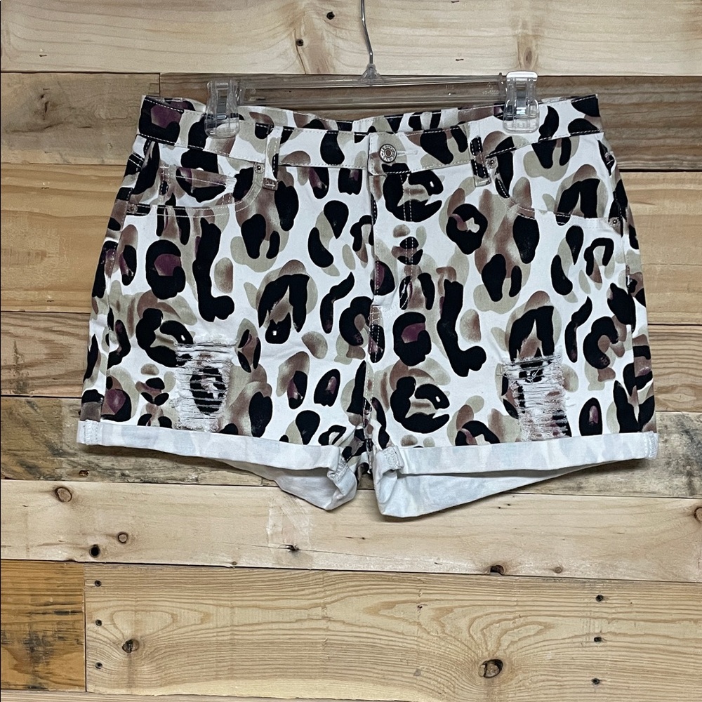 Leopard Print size XL High-rise Shortie Cuffed Stretchy Distressed Shorts